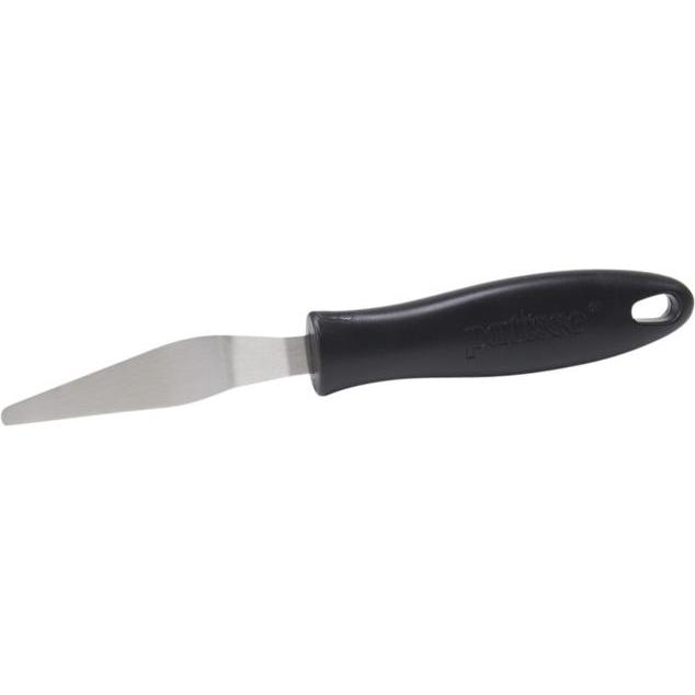 Patisse Palettenmesser gebogen Edelstahl Kunststoffgriff 25 cm, Cake Design Utensilien, Schwarz, Silber
