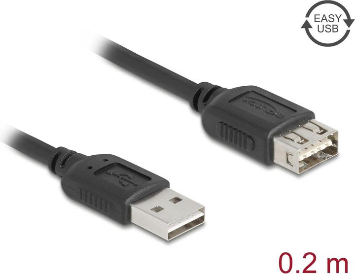 Actual product image Delock USB 2.0 Verlängerungskabel EASY USB Typ-A Stecker zu Typ-A Buchse 0,2 m (0.20 m, USB 2.0)