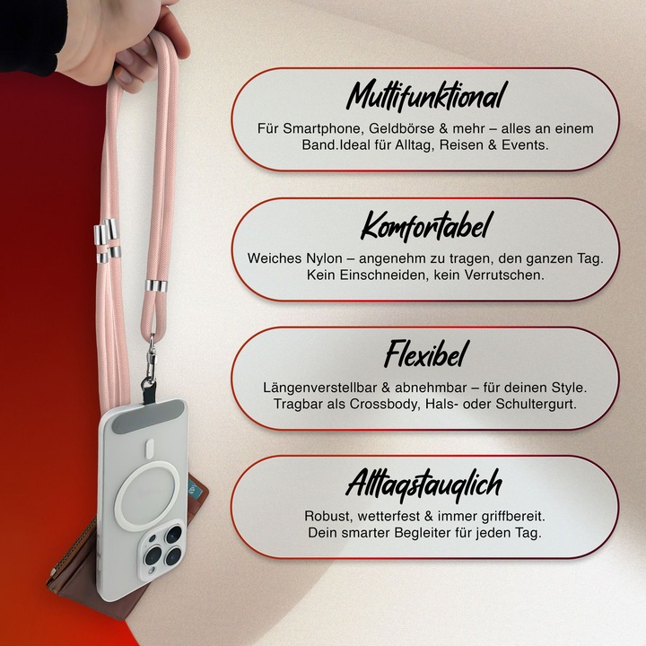 Produktbild Nalia HoldMe Lanyard Handykette – Universal Trageband für Smartphones - Verstellbar, Soft & Elastisch