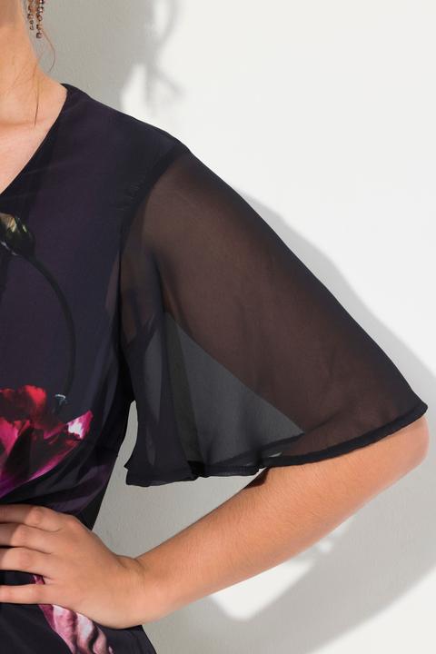 Produktbild Ulla Popken Kleid, Blüten, A-Linie, V-Ausschnitt, Cup-Halbarm (54)