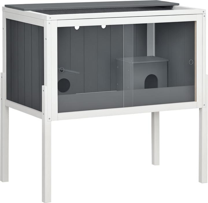 PawHut Zwerghamster-Käfig Tannenholz, Metall Dunkelgrau