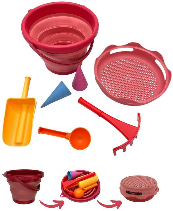 Schildkröt Sand Toys folding bucket set red 9x22 cm, 7 parts, bucket 3l, sieve, accessories, from 18 months
