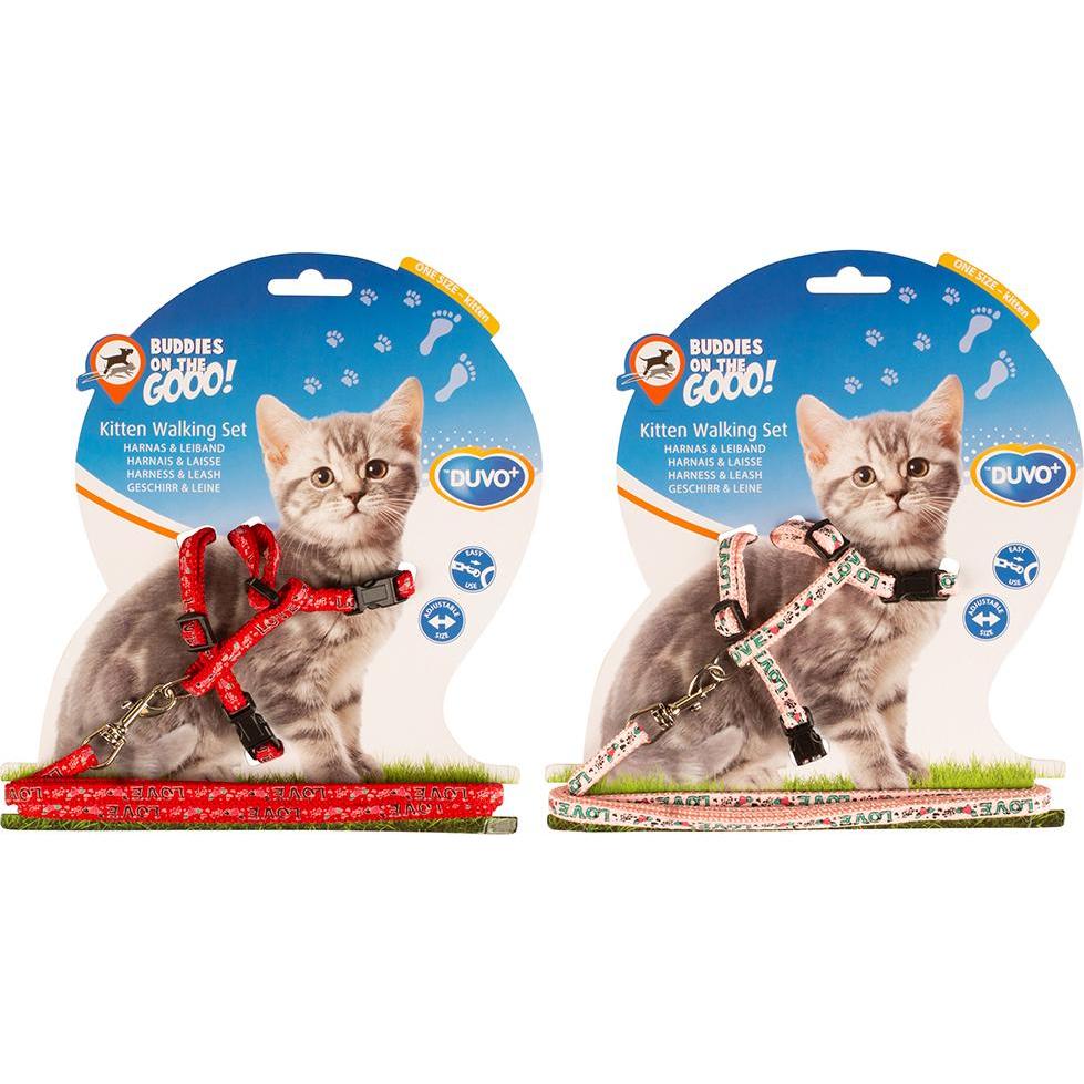 Laisse et harnais pour chat boules blanches Duvoplus