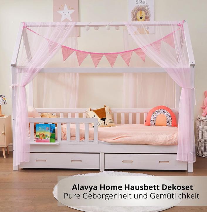 Image du produit Alavya Home 4-teiliges Hausbett Deko Set mit Betthimmel und Wimpelkette