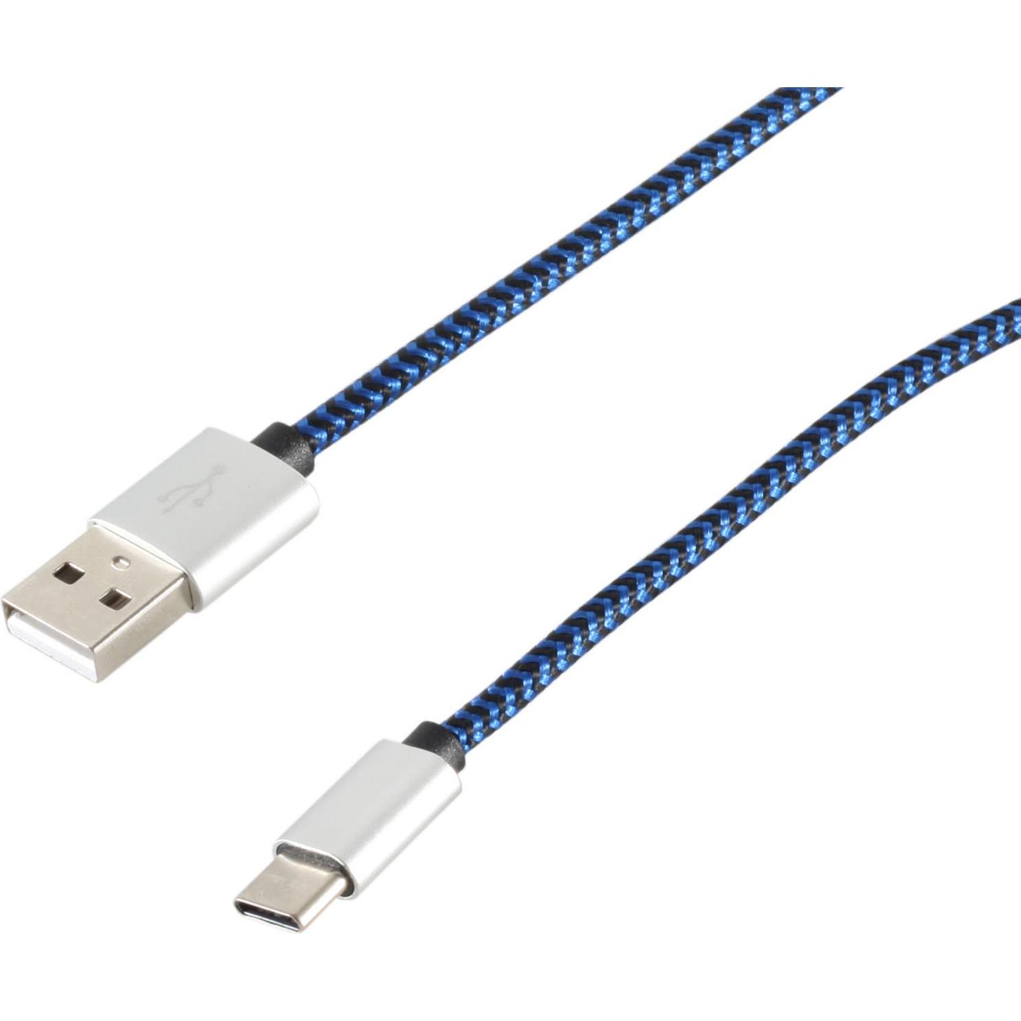 Shiverpeaks USB Ladekabel USB A-ST auf USB C-ST Nylon blau 0,3m (0.30 m, USB 2.0), USB Kabel