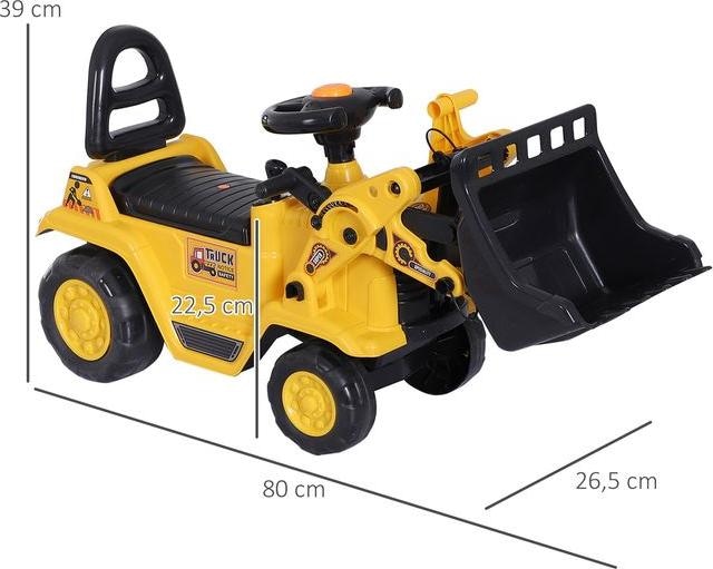 Image du produit Swisshandel24 Pelleteuse pour enfants avec siège et boîte de rangement intégrée Klaxon Roue jaune et noire