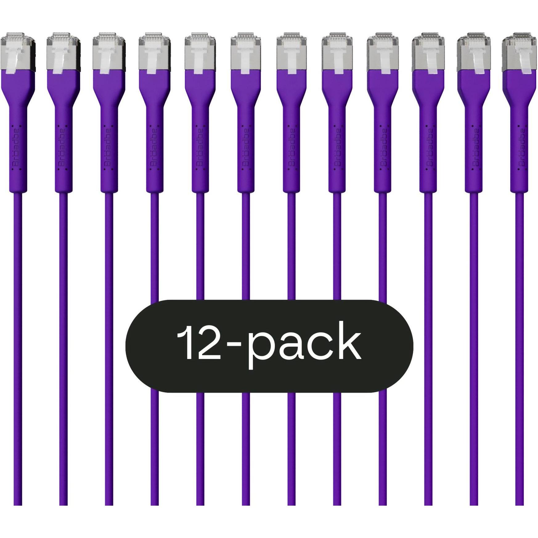 Broadbe Slim Patch Cable 10G Purple 2m 12-pack Cable-Patch-Cat6A-PR-2M-Slim-12 (CAT6a, 2 m), Cavo di rete
