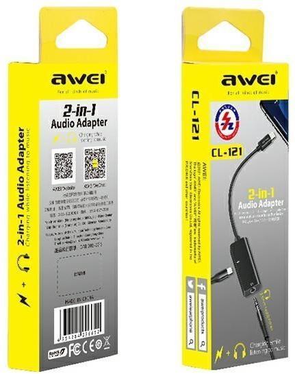 Actual product image adidas Adapter USB Awei CL-121 Lightning - 3.5 mm socket + Lightning Black (AWEI083BLK)
