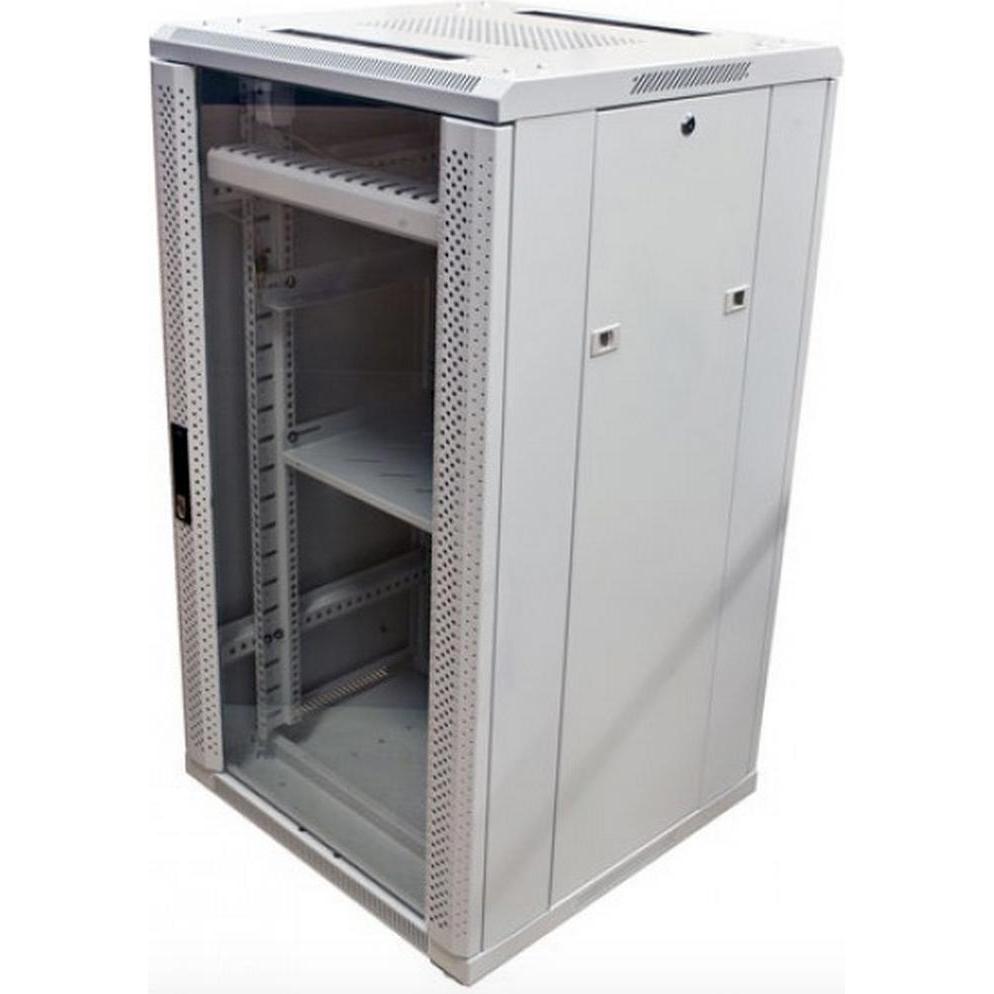 Allnet 19 Schrank 22HE B600 / T900mm *lichtgrau* SNB-Serie Glastür (22 HE, 19 Zoll Rack), Serverschrank, Grau