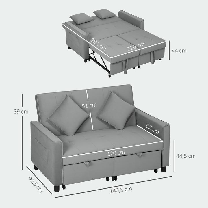 Produktbild Homcom Schlafsofa Polyester, Eukalyptusholz Grau (2-Sitzer)