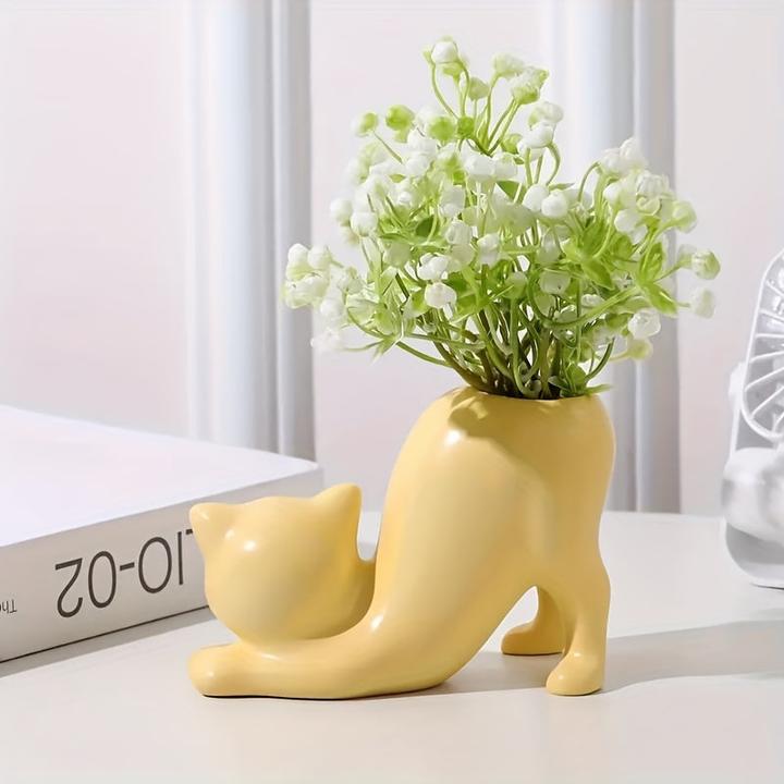 Alopini 1pc Niedliche Katze geformt Harz Vase, klassischen Stil dekorative Figuren, Blumenhalter für (1x)