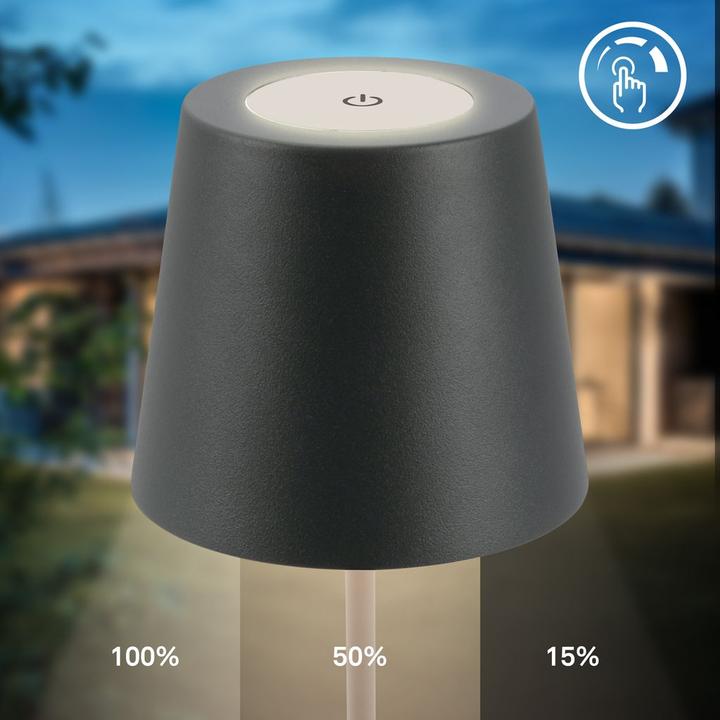 Produktbild B.K.Licht LED Akku Tischleuchte, IP44, 2,5W, anthrazit (200 lm)