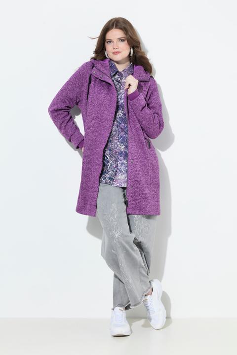 Immagine prodotto Ulla Popken Giacca in maglia e pile con cappuccio, tasche con zip e cerniera a cursore doppio (46, 48)