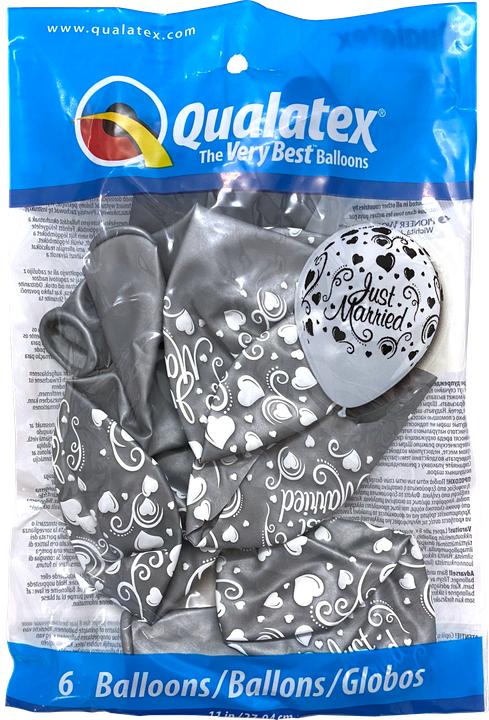 Produktbild Qualatex 6 Qualatex-Rundballons JUST MARRIED Ø 30 cm (6x)