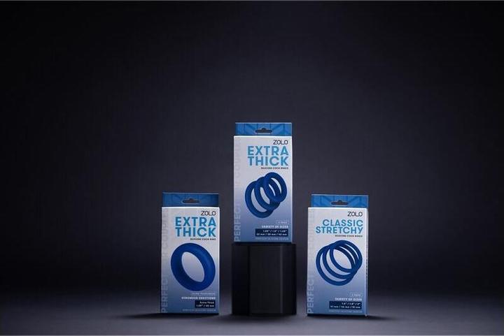 Produktbild Zolo Classic Stretchy Silicone Cock Ring Set - Blue (Set of 3), Enhance Pleasure and Performance (5.10 cm)