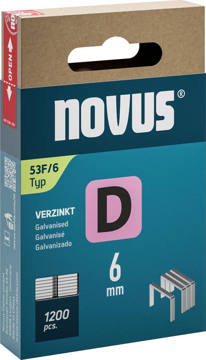 Produktbild Novus Flachdrahtklammern D Typ 53 F 6mm 1200 St. 042-0788 Abmessungen (L x B) 6