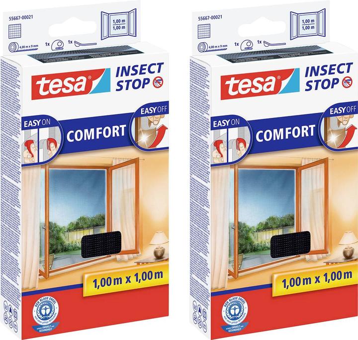 Actual product image tesa 2x COMFORT insect screen for windows, with Velcro tape, self-adhesive, without drilling (100 x 100 cm)