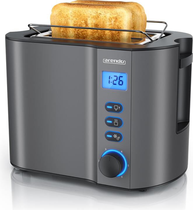 Produktbild Arendo Toaster Edelstahl 2 Scheiben Kurzschlitz, Brötchenaufsatz, Doppelwand, Display mit Restzeitanzeige