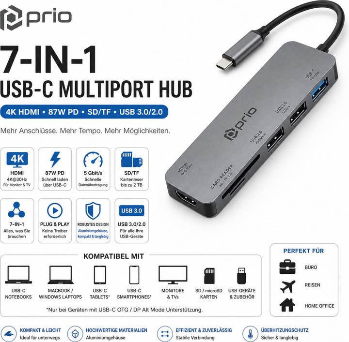 Actual product image prio 7in1 Multiport USB C Adapter (7 ports)