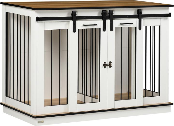 Immagine prodotto PawHut Hundekäfig MDF, Stahl Weiss (Gabbia per cani)
