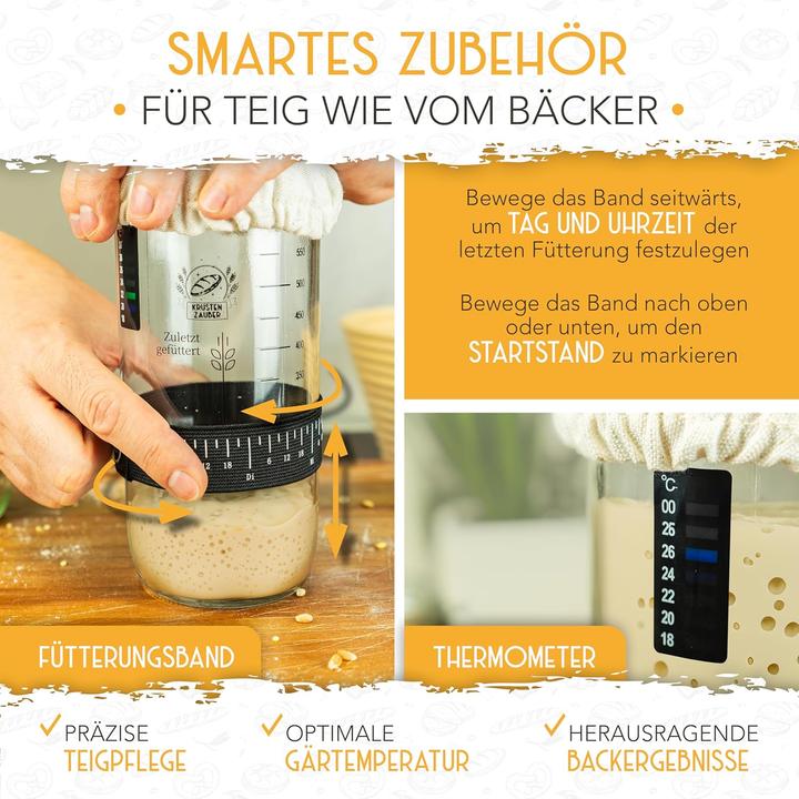 Produktbild Krustenzauber Sauerteig Starter Set mit Gärglas Spatel u. Thermometer