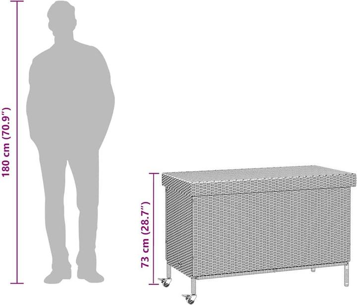 Actual product image vidaXL Garden chest with castors Grey 110x55x73 cm Poly rattan garden cushion box