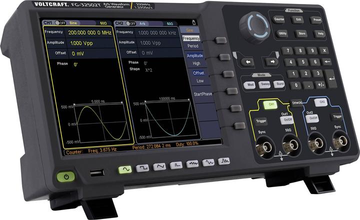 Produktbild Voltcraft 250 MHz Zweikanal-Arbiträr-Signalgenerator mit Touchscreen-Bedienung