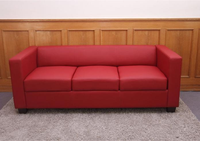 Actual product image Swisshandel24 3 seater Sofa Couch Loungesofa Lille - leather, red (3-seater)