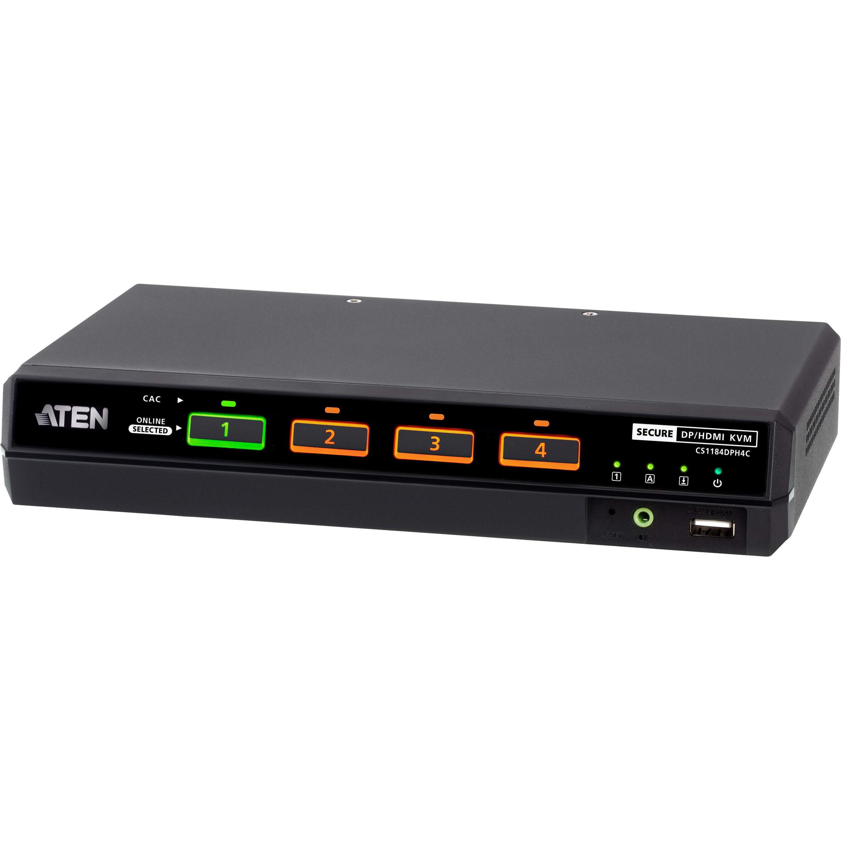 Aten CS1184DPH4C 4-Port USB 5K DP/HDMI Universal Secure KVM Switch, Switch KVM, Nero