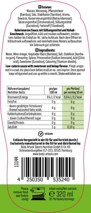 Nährwerte und Zutaten Body Attack Kebab Sauce