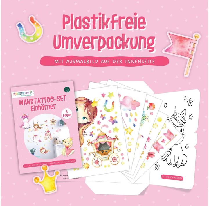 Immagine prodotto Papierdrachen Tatuaggi da parete - Unicorno (22 x 30 cm)