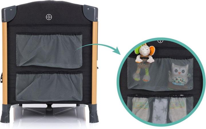 Image du produit Fillikid Lit d'appoint de voyage Cadiz noir avec finition bois (60 x 120 cm)