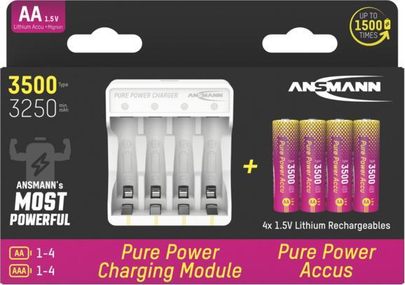 Actual product image Ansmann Pure Power Set, Ladegerät inkl. 4x Mignon AA 1,5V Li-Ion Akkus, inkl. USB-C Ladekabel (4 pcs., AA, AAA, Battery + charger)