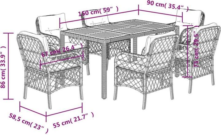 Actual product image vidaXL Garten Essgruppe (150 x 90 x 75 cm)