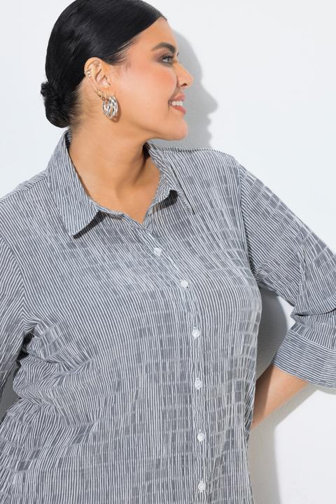 Actual product image Ulla Popken Textured Stripe Button Front Stretch Blouse (68)