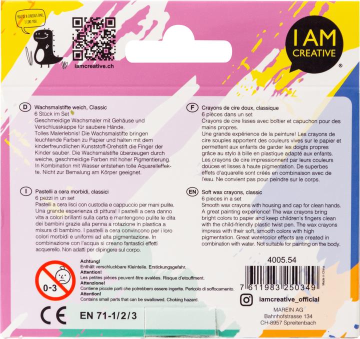 Immagine prodotto I Am Creative Pastelli a cera classici, 6 colori (6x)