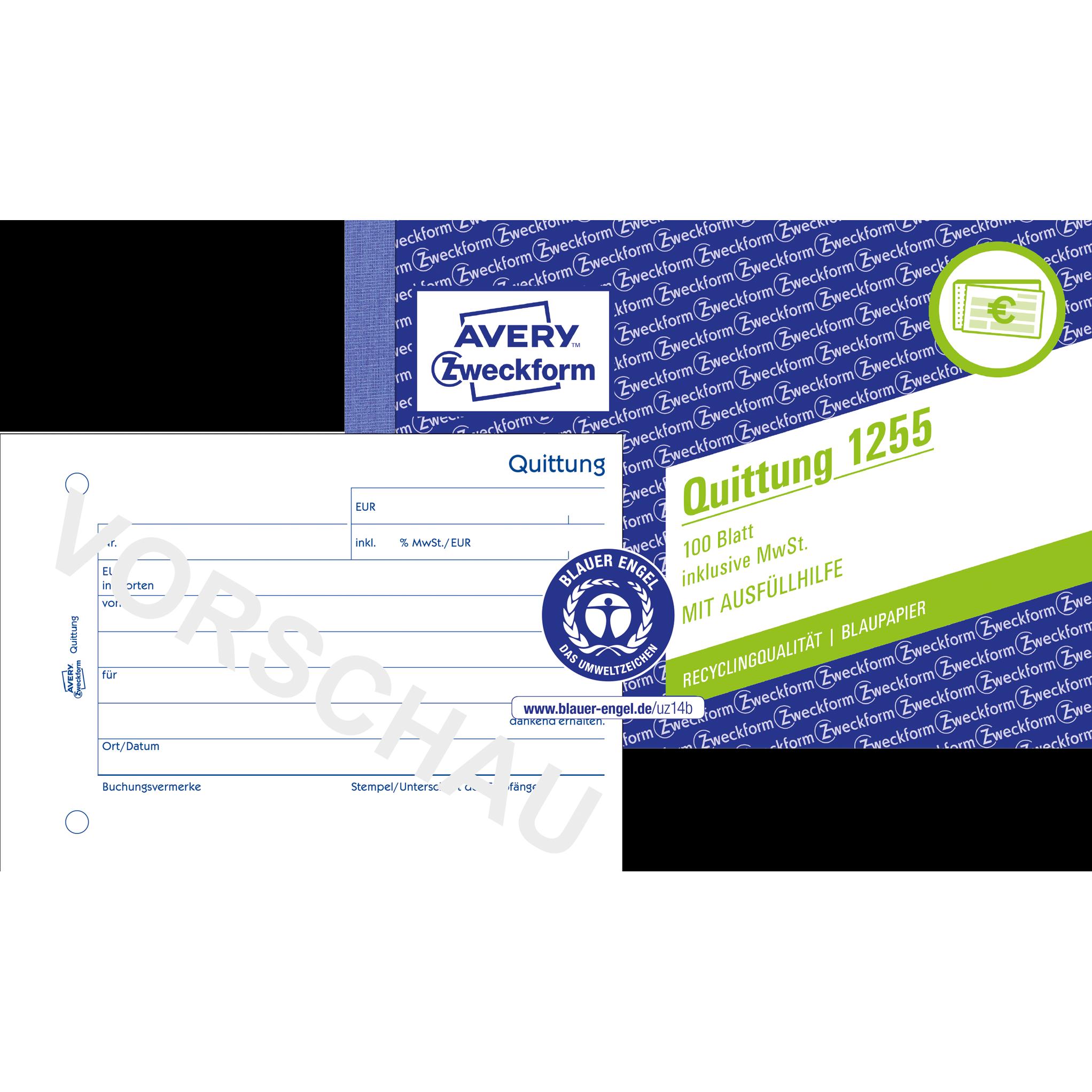 Avery, Formular, RecyclingÂ Quittung inkl. MwSt. (100 x)