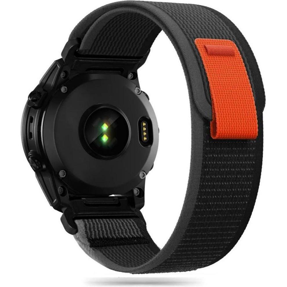 Tech-Protect Nylon Strap (Kunststoff, fenix 5, fenix 6, fenix 6 Pro, fenix 7), Uhrenarmband, Schwarz, Orange