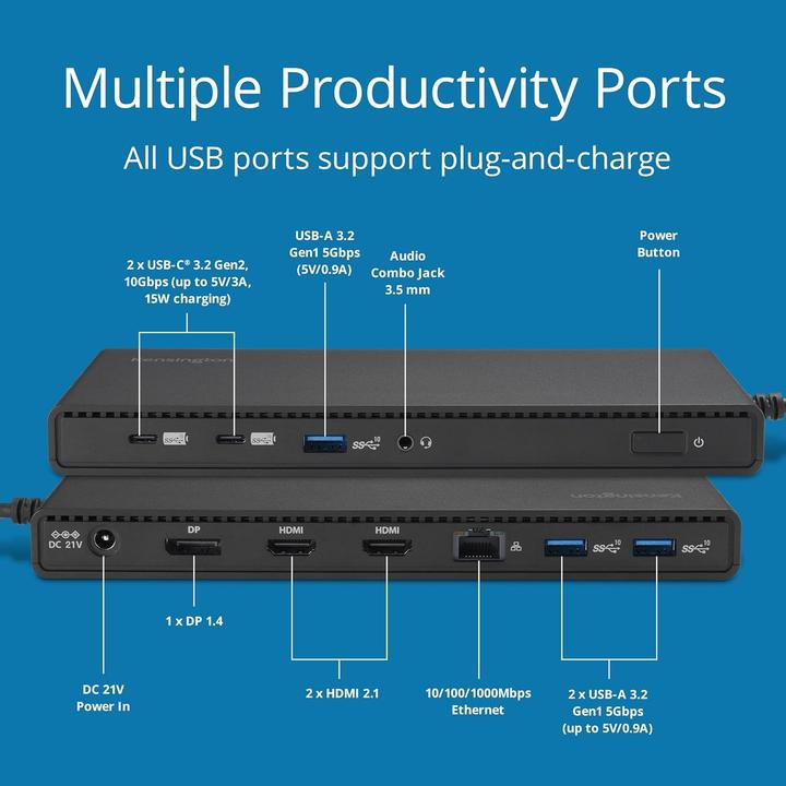 Immagine prodotto Kensington SD4842P USB-C® 10Gbps Triple Video Driverless dokovací stanice (USB-C, 5 porte)