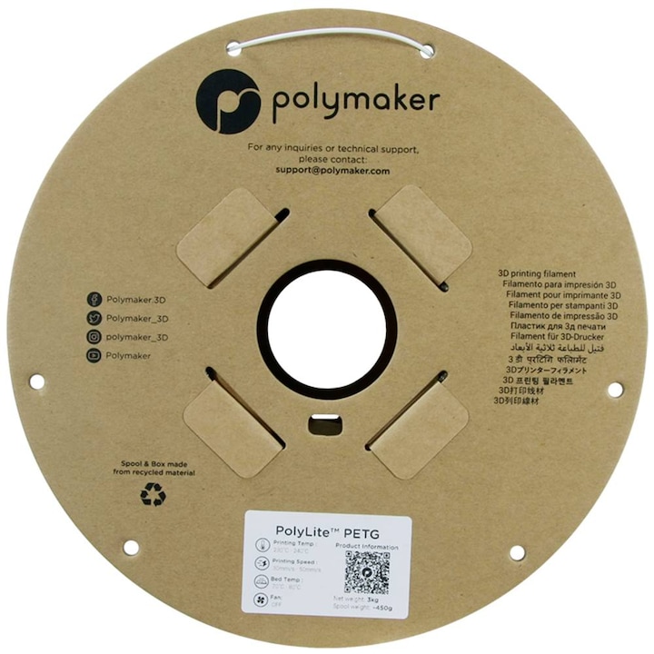 Immagine prodotto Polymaker PolyLite PETG (PETG, 1.75 mm, 3000 g, Bianco)