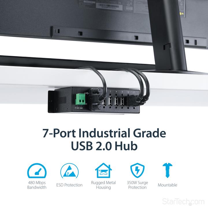 Actual product image StarTech Mountable 7 Port Rugged Industrial Hub (USB-B, 7 Ports)