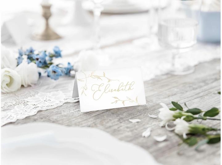 Produktbild Partydeco Tischkarte Zweige 9.5 x 5.5 cm, 10 Stück, Weiss/Gold (10 Stk.)