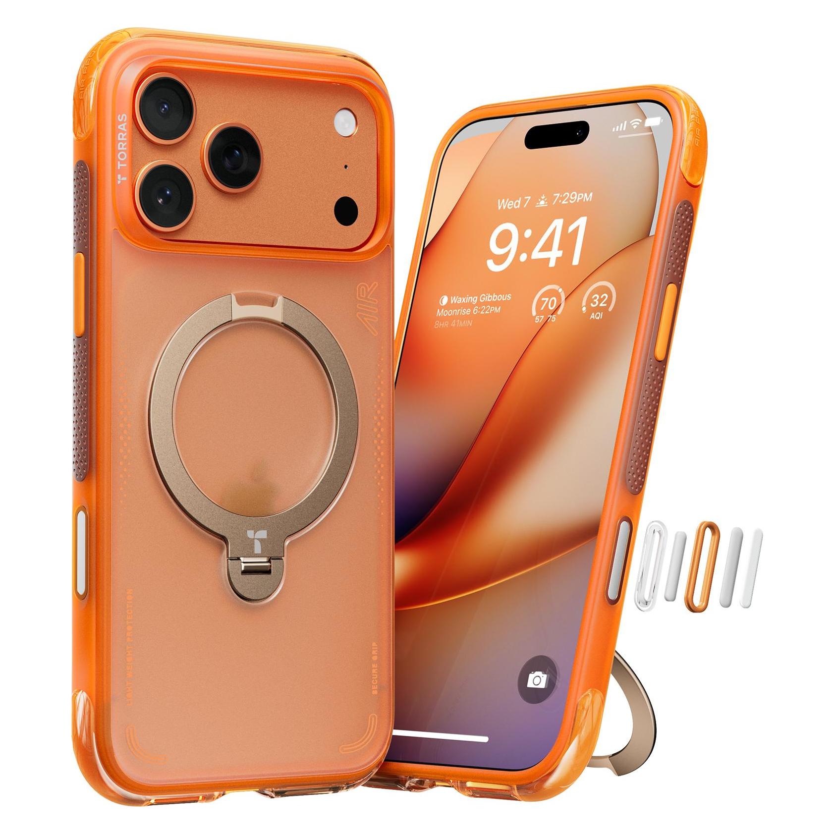 Torras - Ostand Spin Air Series - IPhone 17 Pro - Horizon Orange (Apple IPhone 17 Pro), Smartphone Hülle, Orange