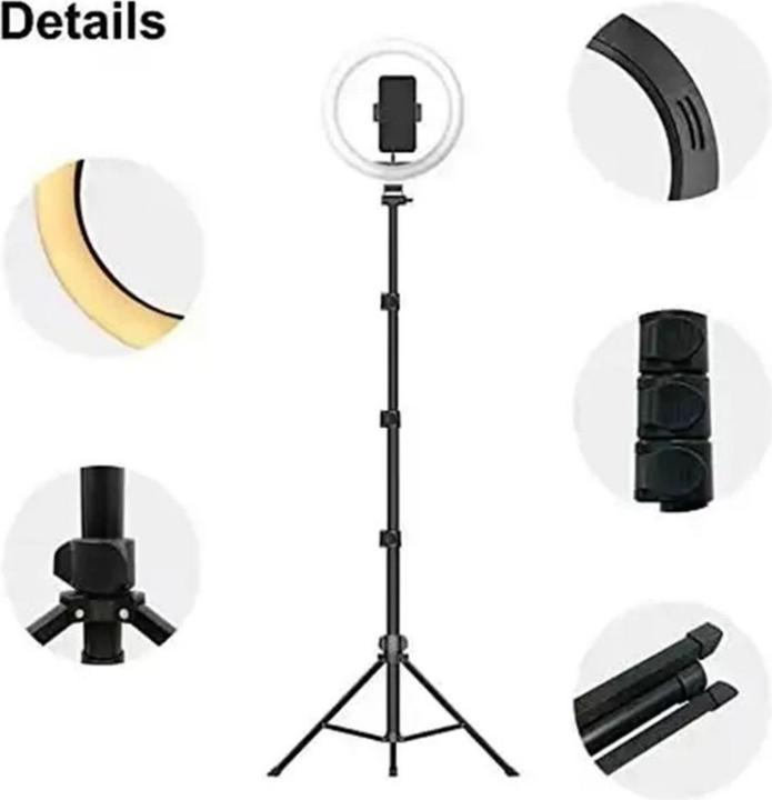 Produktbild König Design 26 cm Ringlicht mit Profi Stativ LED USB Fernbedienung 3 Farb Modus Vlogging (Ringleuchte)