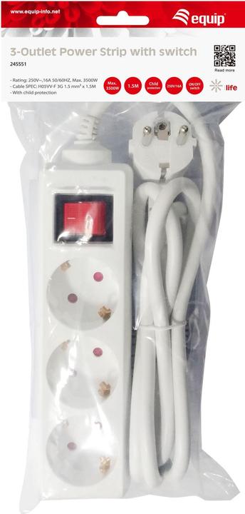 Actual product image equip Power strip (3x, CEE 7/3, 1.50 m)