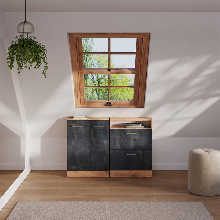 Produktbild Vichy Dachschrägenschrank-Set Rion, Schwarz Beton/Goldkraft Eiche/Goldkraft Eiche, 2er Set (46 x 120 x 81.60 cm)