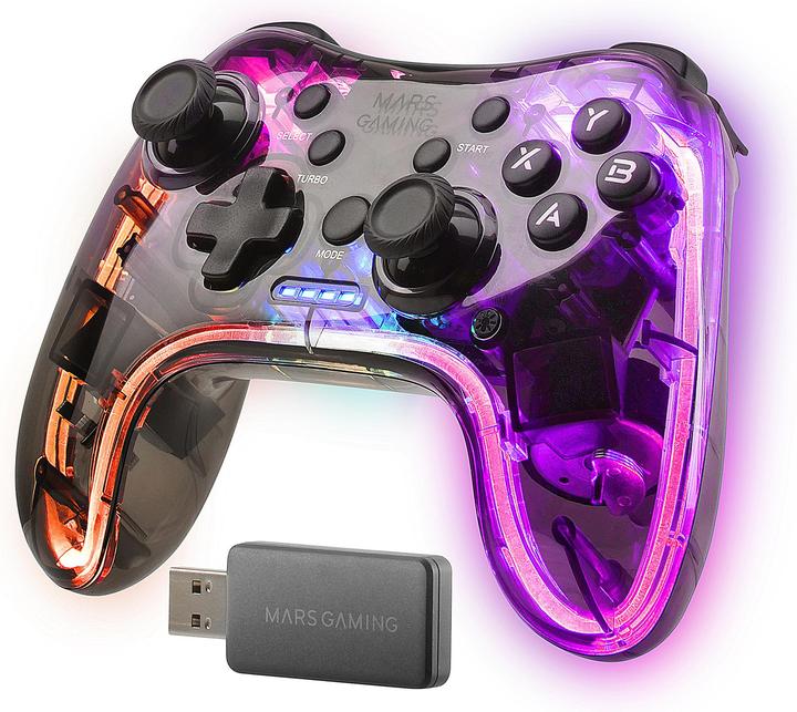 Productafbeelding Mars Gaming Manette De Jeu Sans Fil Mgp-24 RGB (Transparant) (Android, Mac, PC, PS3, PS4, Xbox 360)