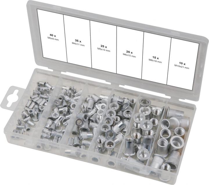 Produktbild KS Tools Sortiment Gewindenieten, Aluminium, M3x9mm-M10x21mm, 150-tlg.