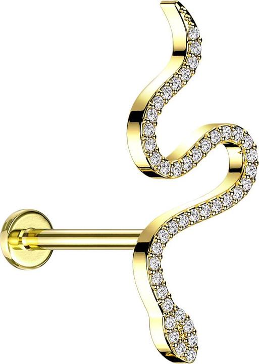 Immagine prodotto Star Piercing Micro Labret filo interno serpente placcato oro grandi cristalli argento (Ottone, Acciaio chirurgico 316L)