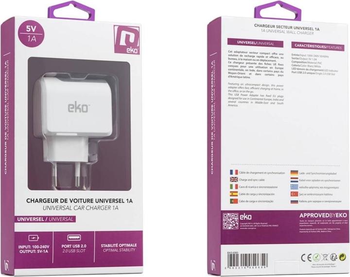 Actual product image EKO Mains charger USB Universal 1A (5 W)